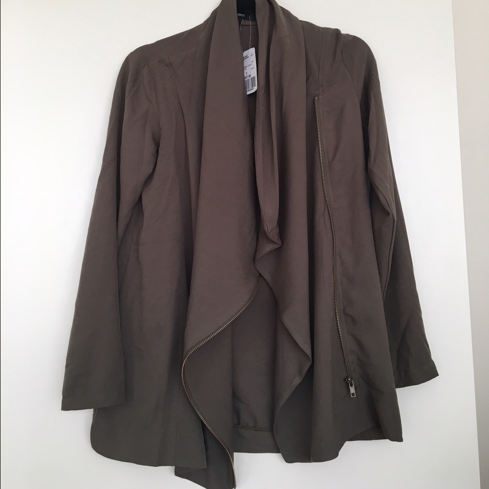 Draped Open-Front Olive Jacket - Picture 4 of 4